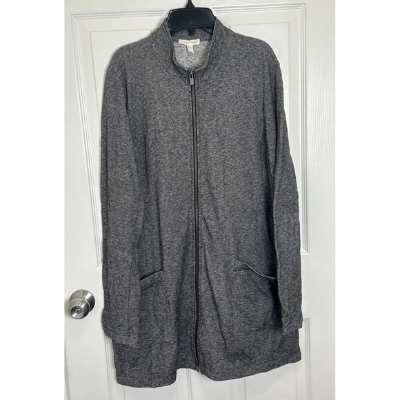 Eileen Fisher Jackets & Blazers - EILEEN FISHER Charcoal Gray Organic Cotton Hemp Microstripe Long‎ Jacket Large